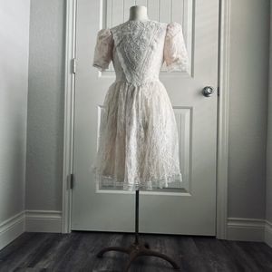 Gunne Sax JESSICA MCCLINTOCK Dress Girl Sz 8 Pink Puff Sleeve Lace Basque Waist‎